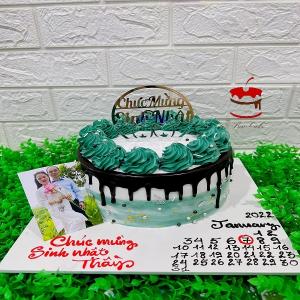 Bánh Kem Tone Xanh Phủ Socola In Ảnh - MB14